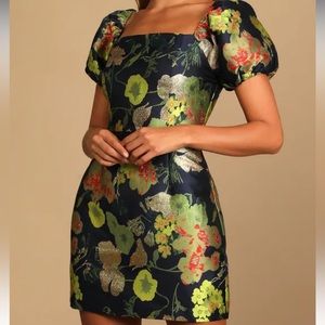 Lulus Navy Blue Puff Sleeve Mini Dress